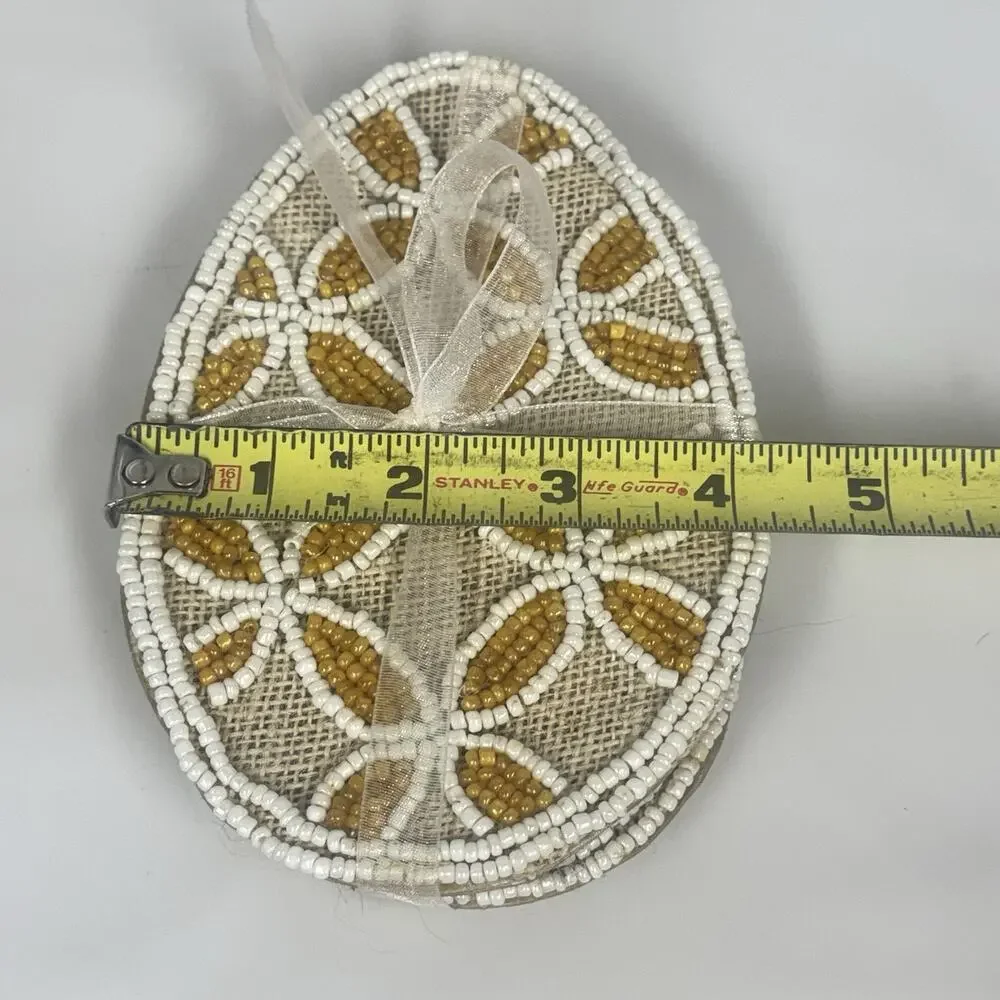 Pier 1 Imports Easter Beaded Egg Yellow White Daisy Coaster Set of 4 NWT